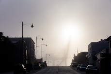 Heavy winter fog cloaks Port Chalmers, Dunedin, New Zealand. 