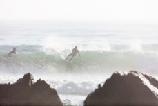 Josh Thickpenny makes the most of waves through the seafog on the North Coast, Dunedin, New Zealand. 