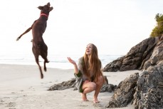 Kristin Crook with Remi at Brighton Beach, Dunedin, New Zealand.
