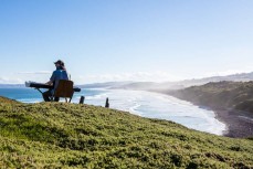 Composer and musician Joshua St Clair on a journey at Blackhead, Dunedin, New Zealand.