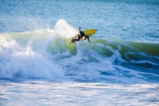 Luke Hughes off the top at Raglan, Waikato, New Zealand.