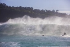 A surfer gets rescued at a remote reefbreak in southern New Zealand surfing the same swell that produced a record 23.8m wave to the south of Stewart Island on May 8, 2018. 