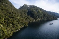 Professor Khromov (aka The Spirit of Enderby) at anchor in Dusky Sound, Fiordland during a Heritage Expeditions voyage to the Sub-Antarctic Islands, New Zealand.