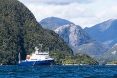 Professor Khromov aka The Spirit of Enderby at anchor in Dusky Sound during a Heritage Expeditions voyage to Dusky Sound in Fiordland, New Zealand.