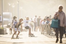 Skaters Keo Morrison and Jack Higgins (both 9) on the St Clair esplanade on a hot autumn day at St Clair, Dunedin, New Zealand.
Credit: www.boxoflight.com/Derek Morrison