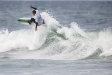 Josh Thickpenny fighting in the final of the Open Men's during the 2019 Emerson's Brewery South Island Surfing Championships held at St Clair, Dunedin, New Zealand. 