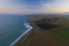 Dusk over a property on Thousand Acre Road near Oamaru, New Zealand. 