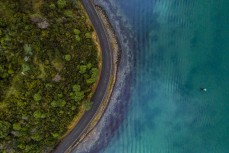 Aerial shots of the road to Aramoana, Dunedin, New Zealand. 