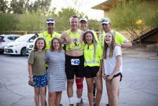 Ultra endurance athlete Glenn Sutton, of Dunedin, New Zealand, with his family and support crew before the start of the 2019 Badwater 135, the world's toughest footrace, held through Death Valley, California, in July. 