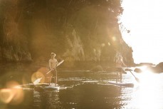Paddleboarders explore Abel Tasman National Park on a stunning day on the water, Tasman, New Zealand.
