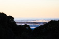 Dawn peeler during a fun winter swell at Kaikoura, Canterbury, New Zealand. 