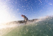 Luke Rogers down the line at Blackhead Beach, Dunedin, New Zealand.