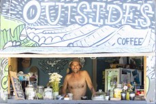 Miles Ratima at Outsides café Raglan, Waikato, New Zealand.