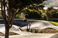 Late afternoon sunshine at Raglan Skate Park, Raglan, Waikato, New Zealand.