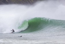 Dune Kennings on a set wave during a storm swell at a remote beach break in the Catlins, New Zealand.Credit: www.boxoflight.com/Derek Morrison