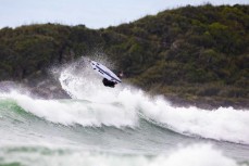 Jai Mautai, hits the air during a fun summer session at Tauranga Bay, Westport, West Coast, New Zealand.