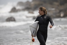 Paige Hareb during a fun surf near Opunake, New Plymouth, Taranaki, New Zealand.