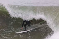 Joe Dirt finding the best nuggets during a fun swell at a beach on the North Coast, Dunedin, New Zealand.Credit: www.boxoflight.com/Derek Morrison