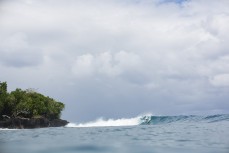 Brett Wood surfing at Boulders, Samoa. 