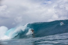 Brett Wood surfing at Boulders, Samoa. 