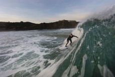 Will Lewis lining up a section during an afternoon of grunty late autumn waves at Blackhead, Dunedin, New Zealand.
Credit: Derek Morrison
