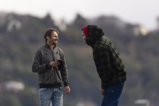 Surfers Luke Murphy and Julian Temple share a laugh at St Clair, Dunedin, New Zealand.
Credit: www.boxoflight.com/Derek Morrison