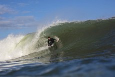 Cabe Kereopa in his element in hius backyard at The Ledge at Manu Bay, Raglan, Waikato, New Zealand.