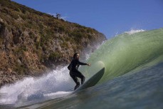 Tim Shaw eyeing the lip at Outsides, Raglan, Waikato, New Zealand.