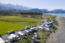 Aerial view of the lineup during the 2020 New Zealand Scholastics Surfing Championship held at a surf break near Kaikoura, New Zealand. Photo: Derek Morrison