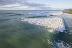 The finals day lineup during the 2020 New Zealand Scholastics Surfing Championship held at a surf break near Kaikoura, New Zealand. Photo: Derek Morrison