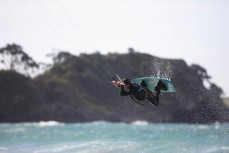 Shaper Jaimie Scott, of Tribal Surfboards, gets some hang time near the Tutukaka Coast, Northland, New Zealand.