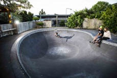 Lola Groube rides a pool bowl at Pauanui, Coromandel, New Zealand.