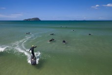 Matty Groube rides a wave at Pauanui, Coromandel, New Zealand.