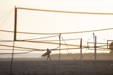 Dawnie through the volleyball nets at Mount Maunganui, Bay of Plenty, New Zealand. Photo: Derek Morrison
