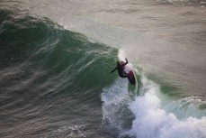 Jack McLeod on form during a clean winter swell at a fickle break on the North Coast, Dunedin, New Zealand.Credit: www.boxoflight.com/Derek Morrison