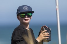 Alexis Owen with the button during the Otago Surf Champs held at Blackhead, Dunedin, New Zealand.Credit: www.boxoflight.com/Derek Morrison
