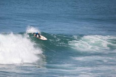 Lewis Murphy hunting down the line during the Otago Surf Champs held at Blackhead, Dunedin, New Zealand.Credit: www.boxoflight.com/Derek Morrison