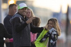 Matt and Lola Groube during the Emerson's South Island Surfing Championships held at St Clair, Dunedin, New Zealand.
Credit: www.boxoflight.com/Derek Morrison