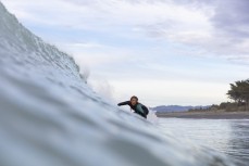 Taya Morrison stalls at a surf break near Kaikoura, New Zealand. Photo: Derek Morrison