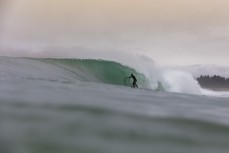 Will van der Beek casual in the barrelo during a fun east swell at Aramoana, Dunedin, New Zealand.