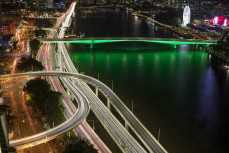 Highway junction near the South Bank of the Brisbane River, Brisbane, Queensland, Australia.