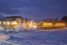 Stormy conditions as waves hammer the sea wall at St Clair, Dunedin, New Zealand.
Credit: www.boxoflight.com/Derek Morrison