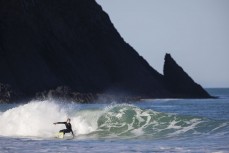 Jake Owen on form on a new stick as the storm swell abates at Blackhead, Dunedin, New Zealand.Credit: www.boxoflight.com/Derek Morrison