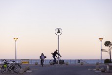 Shay Dewey and his daughter Yana post skate/bike trip in Level 3 at St Clair, Dunedin, New Zealand.
Credit: www.boxoflight.com/Derek Morrison