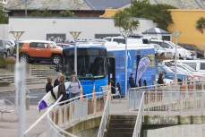 The vaccination bus at St Clair, Dunedin, New Zealand.
Credit: www.boxoflight.com/Derek Morrison