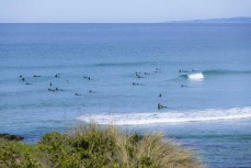 A crowded lineup and small spring conditions at Blackhead, Dunedin, New Zealand.Credit: www.boxoflight.com/Derek Morrison