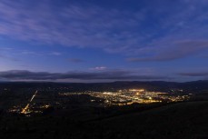 Dusk with the lights of Mosgiel and the Taieri, Otago, New Zealand. Photo: Derek Morrison