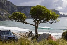 Camping at a remote beachbreak in the Catlins, New Zealand. Photo: Derek Morrison
