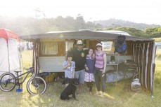 The Wooffindin family camping at a remote beachbreak in the Catlins, New Zealand. Photo: Derek Morrison