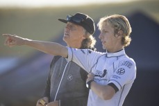 Jack Tyro and his dad Steve during Day 3 at the 2022 New Zealand Surfing Championships held at Tauranga Bay, Westport, New Zealand.
